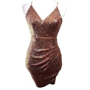 LF Evie Sequin Mini Rose Gold Dress Size Small